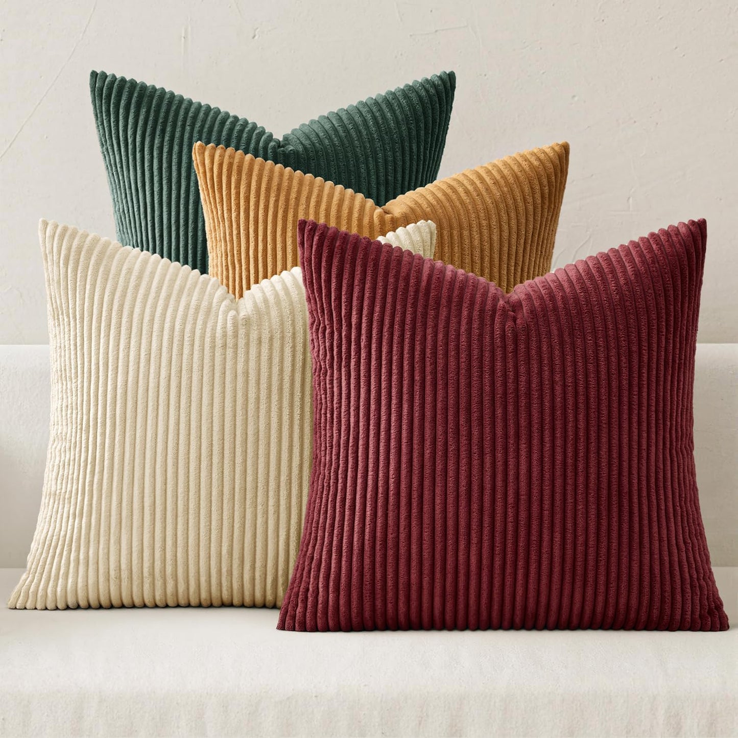 MIULEE Boho Farmhouse Christmas Red Throw Pillow Covers 18x18 Inch Set of 4 Mordern Nordic Cushion Covers Soft Corduroy Home Decor for Couch Bed Sofa Living Room