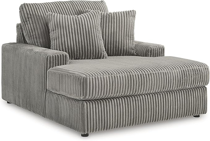 Signature Design by Ashley Lindyn Contemporary Chaise with USB Charging Ports, 2 Cup Holders and Throw Pillows, Gray