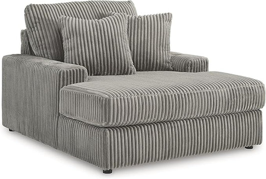 Signature Design by Ashley Lindyn Contemporary Chaise with USB Charging Ports, 2 Cup Holders and Throw Pillows, Gray