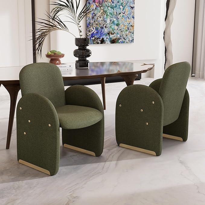 YOUTASTE Oversized Mohair Accent Chair for Living Room & Bedroom, Mid-Century Modern Armchair with Wood Frame & Gold Legs, Comfy Upholstered Single Sofa, Green