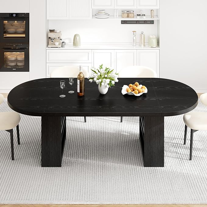 78.7" Dining Table for 6 8 10, Modern Dining Room Table with Storage, Wood Kitchen Table with Heavy Duty Legs, Dinner Tables for Kitchen Dining Room (Black)