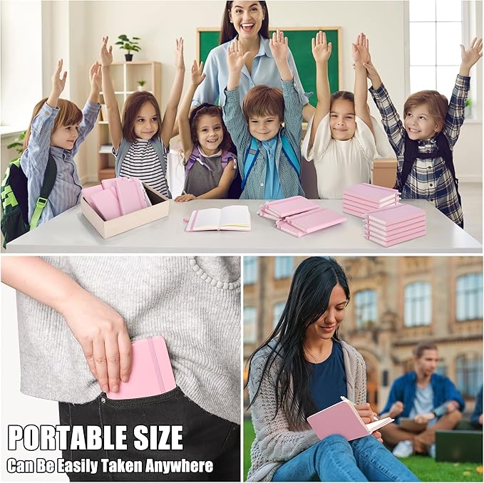 Aodaer 50 Sets Pocket Notebook Journal with Pens, 160 Pages, 3.5 x 5.5 Inch Mini Lined Journal Notebook A6 Leather Hardcover College Ruled Notepad with Pen Holder for School Office Gifts, Pink