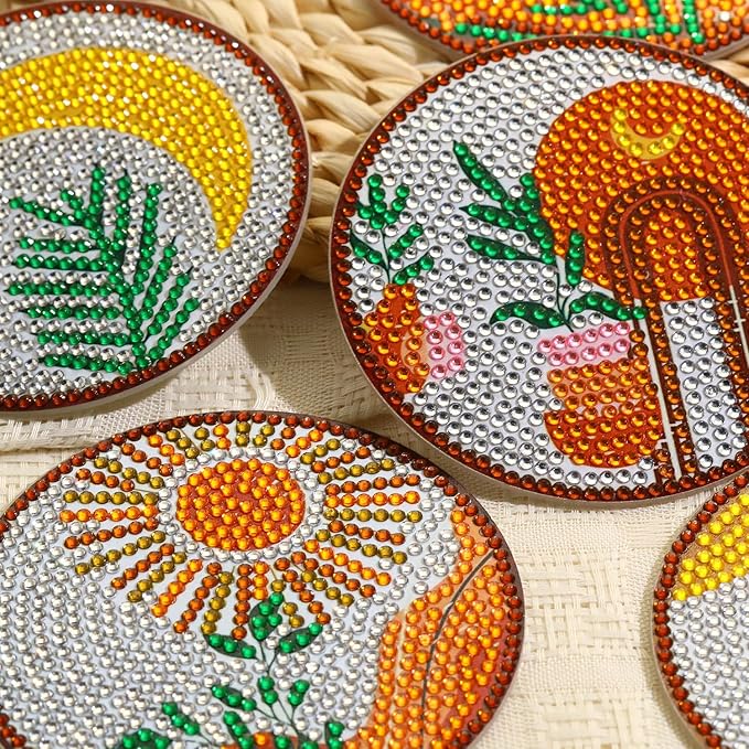 8 PCS Boho Diamond Art Coasters Kits, Diamond Painting Coasters with Holder Set of 8, DIY Drink Coasters Art Crafts Supplies for Adults Cup Mat for Home Decor House Warming Gifts Non-Slip 3.9inch