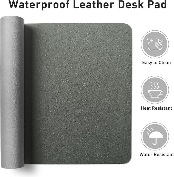 Aothia Faux Leather Desk Mat – Large Mouse Pad, Non-Slip PU Leather Blotter, Waterproof Writing Surface for Office and Home (Jungle Green, 47.2" x 23.6")