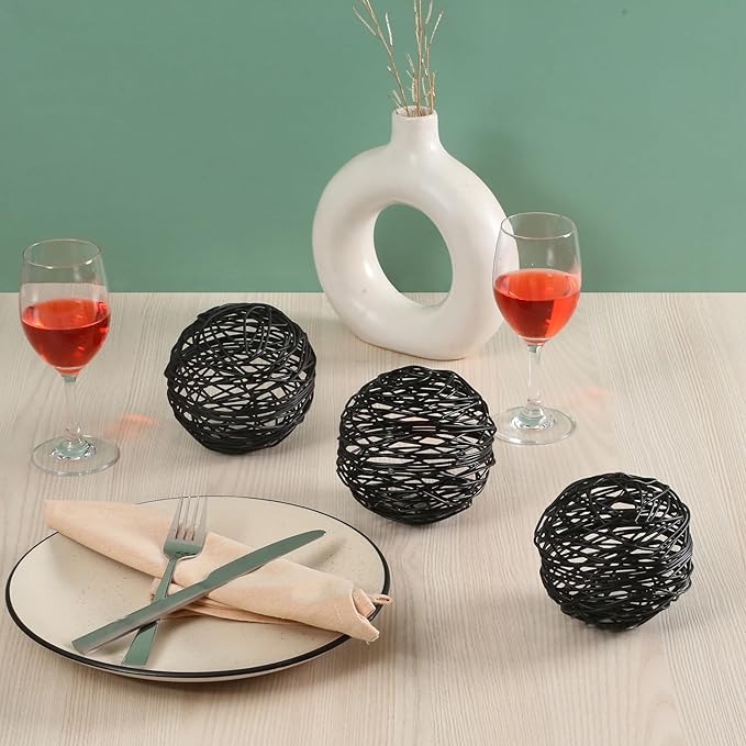 Alpha Living Home Metal Decorative Sphere Set of 3 for Home Decor Modern Decorative Balls for Living Room, Bedroom, Kitchen, Bathroom, Office - Table Decorative Orbs for Centerpiece (Black)