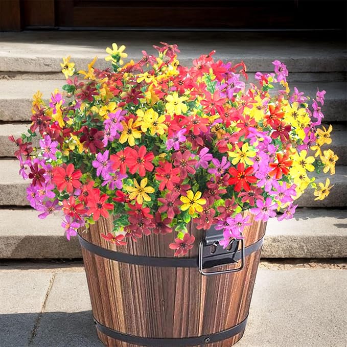 Fake Fall Artificial Flowers for Outdoor Decoration 12 Bundles Faux Silk Mums Daisy UV Resistant Autumn Flowers for Garden Patio Porch Window Box Outdoor Indoor Decor