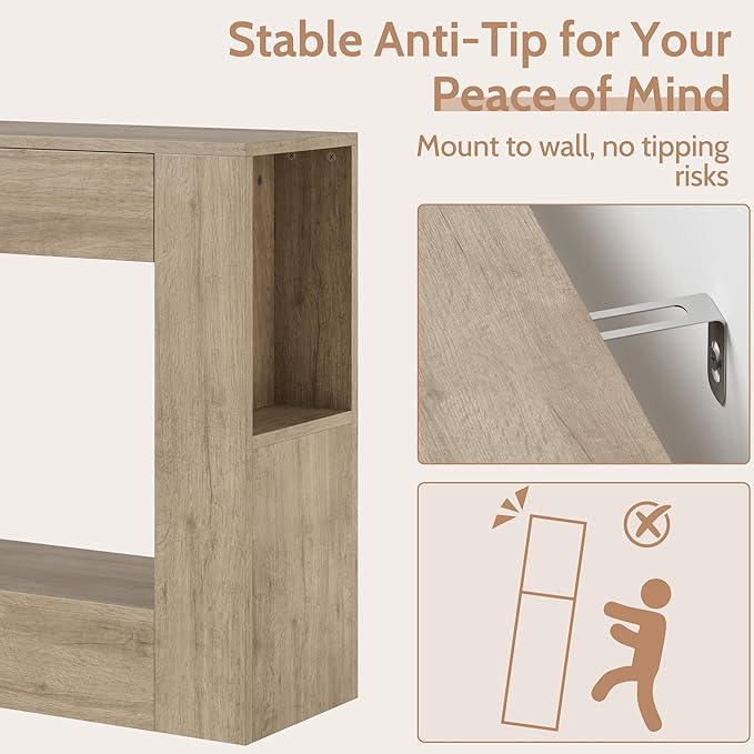 Farmhouse Console Table with Drawer, 47'' Wood Entryway Table with Storage Shelves, Narrow Sofa Table Behind Couch for Living Room, Hallway, Foyer (Gray)