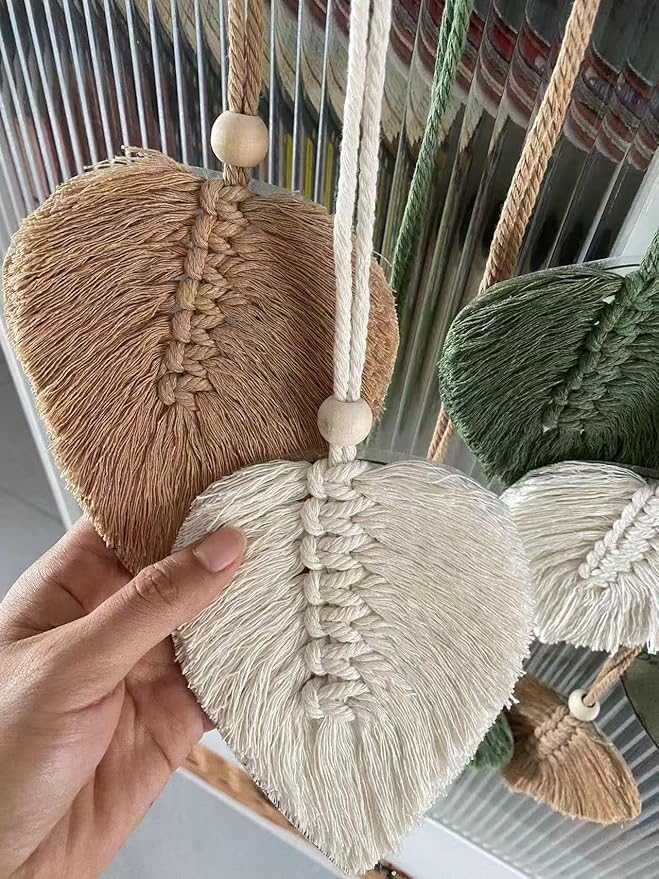 MSFENG Wall Hanging Decor Leaves Tapestry Boho Wall Decor Woven Feather Handmade Yarn Tassels Woven Wall Art Decorations for Nursery, Bedroom, Living Room, Apartment Home Backdrop (DeepGreen-M)