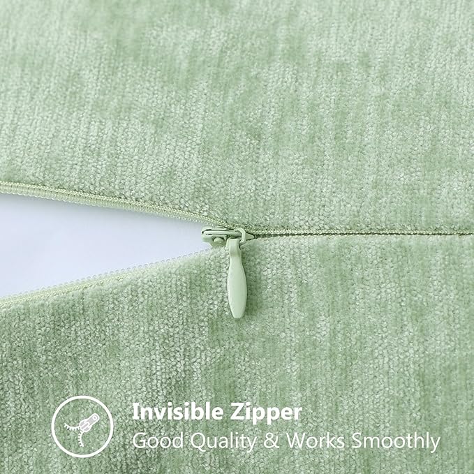 decorUhome Chenille Soft Throw Pillow Covers 22x22 Set of 2, Farmhouse Velvet Neutral Decorative Euro Pillow Covers with Stitched Edge for Couch Sofa Bed Home Decor, Sage Green