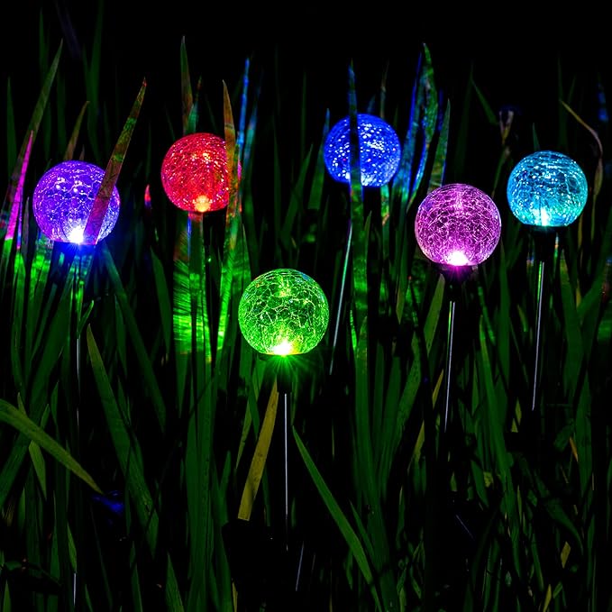 SOLPEX Solar Garden Lights Outdoor 3 Pack, Solar Globe Lights Outdoor Waterproof Decorative for Yard, Multi-Color Changing Garden Spheres Large Waterproof, Cracked Glass Ball LED Lights