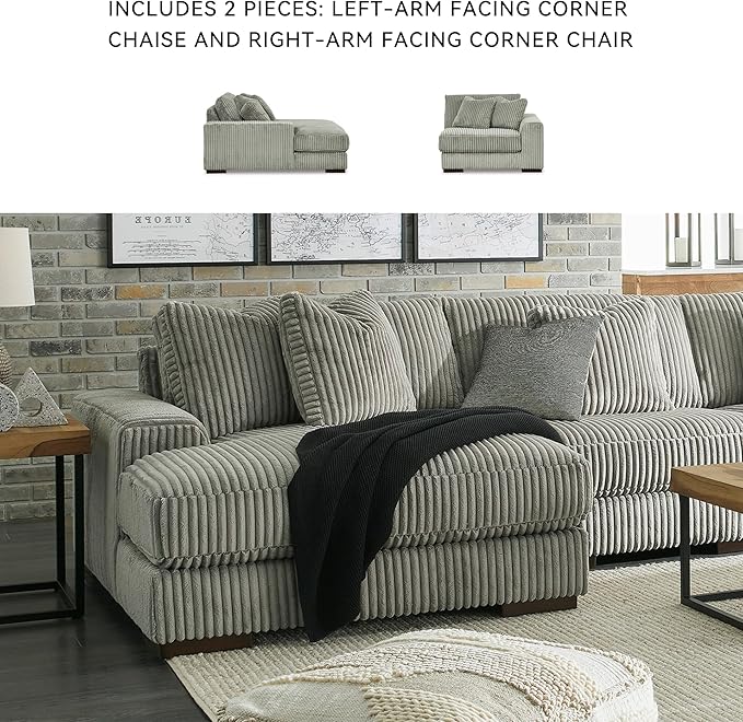 Signature Design by Ashley Lindyn Contemporary L-Shaped 2-Piece Sectional with Chaise for Living Room, Gray