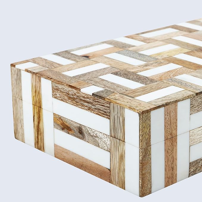 Handicrafts Home Decorative Storage Box, Keepsake Holder & Gift Box or Decorative Accent, Home decor, Jewelry Organizer, Made with Wood & Resin Inlay, Handmade Marquet Chase Collection- 10X6X2.5 in