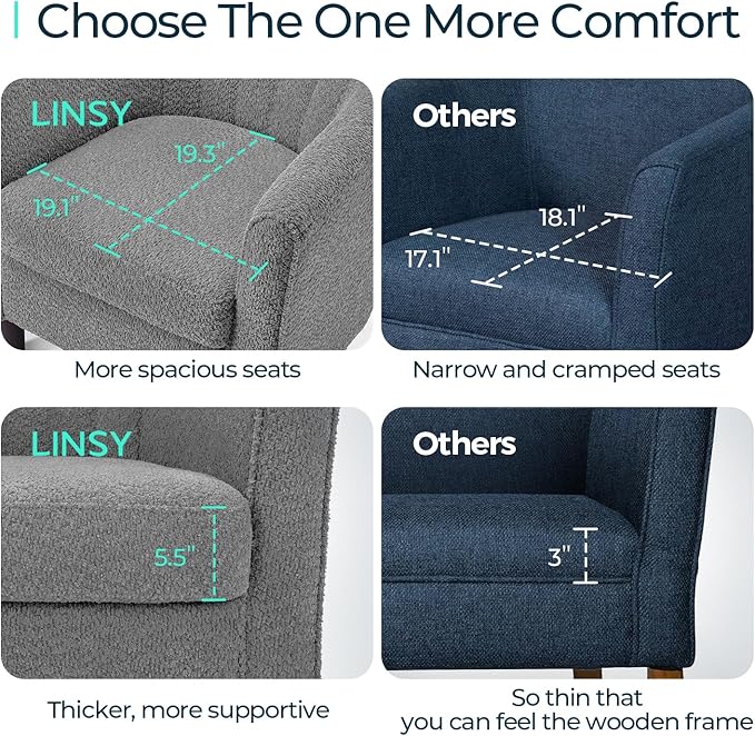 LINSY Accent Chair Ottoman Set: Chenille Barrel Chair with Foot Rest, Mid-Century Modern Small Reading Chair Upholstered Armchair with Footrest for Living Room Bedroom Study Room Office