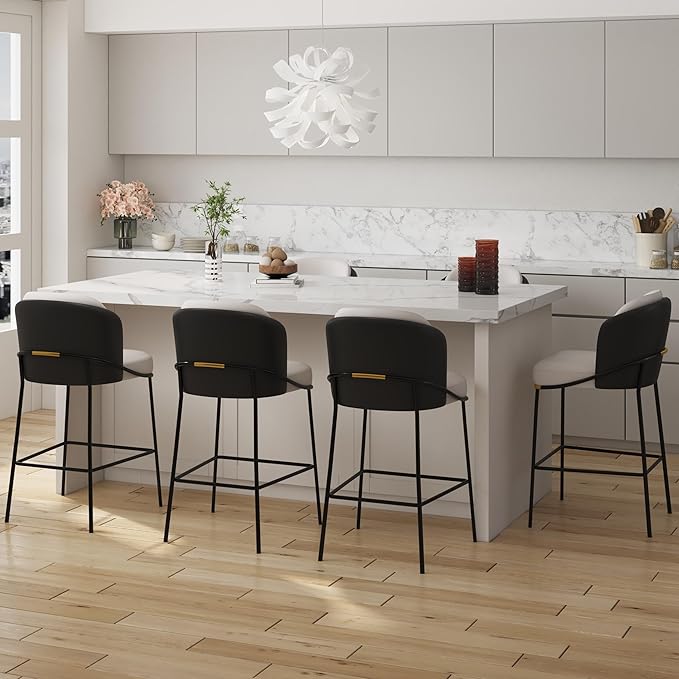 homary Barstools Modern PU Leather Bar Stools with Back and Footrest Waterproof Upholstered Breakfast Chairs for Kitchen Island or Counter (Black,1 Chair, 36.2" H)