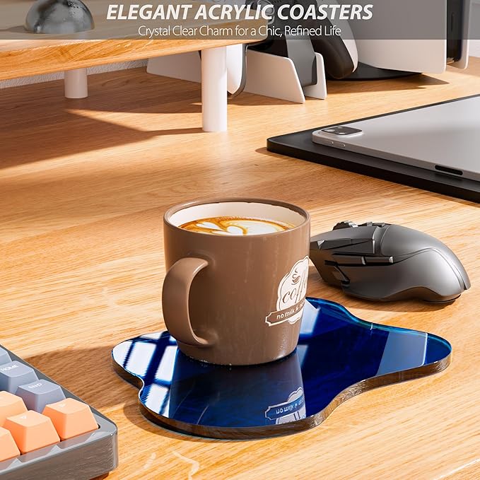 Acrylic Coaster Decorative Plates, Dark Blue Bar Drink Coaster, Clear Cloud Shape Coffee Cup Coaster, Perfect for Tabletop Protection and Accessories Display.(Dark Blue)