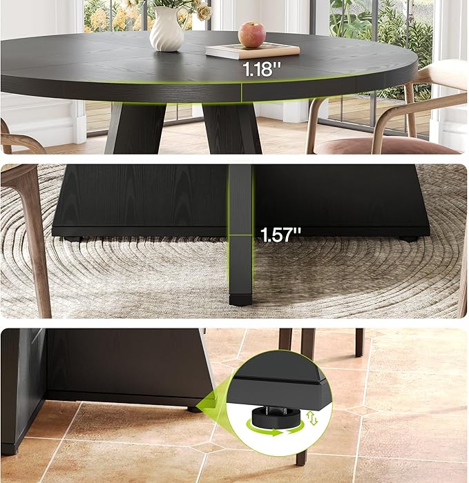 LITTLE TREE Round Dining Table for 4-6, 47 Inches with Wooden Pedestal Base, Black Dinner Table for Dining Room, Kitchen, Living Room