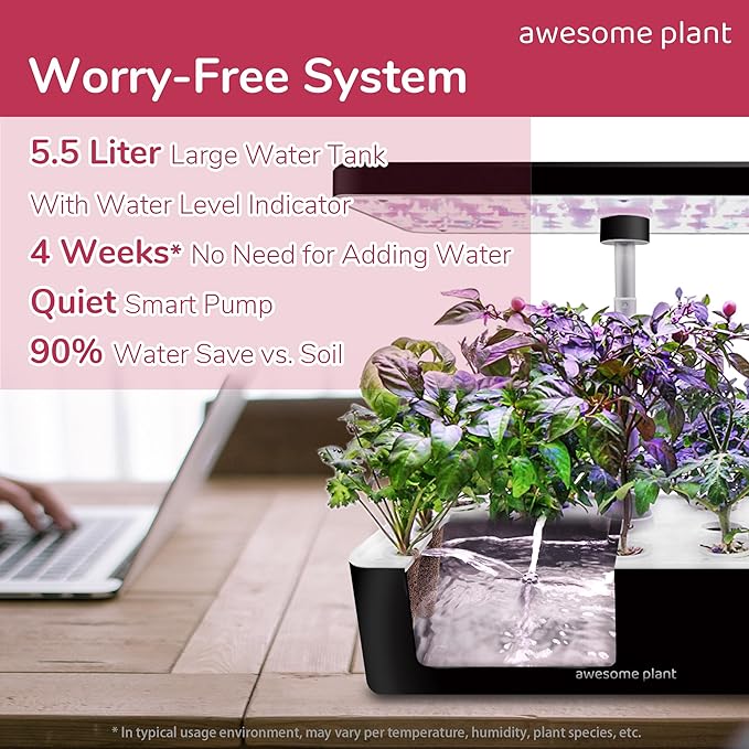 14Pro Hydroponics Growing System Kit (14 Pods), Large Indoor Herb Garden Kit with 5L Watertank, LED Grow Light, Perfect Hydroponic Gardening Gifts, Adjustable Height Up to 18.7", Black