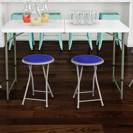 Lavish Home Folding Stool Set - Set of Two 18-Inch Stools with 225lb Capacity for Kitchen, Dorm, or Rec Room - Portable Stools for Adults (Blue)