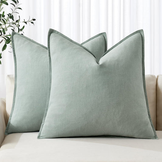 MIULEE Decorative Linen Pillow Covers 20x20 Inch Aqua Green Boho Farmhouse Neutral Couch Throw Pillows for Bed Pack of 2 Accent Modern Pillowcase Summer Sofa Livingroom Home Decor