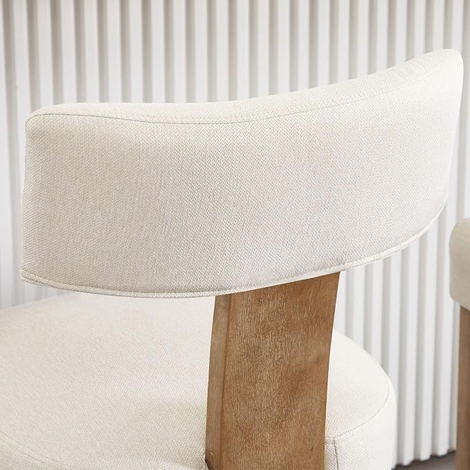 Linen Bar Stools Set of 4, Upholstered 27.7'' Counter Height Barstools with Curved Back, Farmhouse Wood Bar Chairs for Breakfast, Kitchen Island, Cafe, Beige