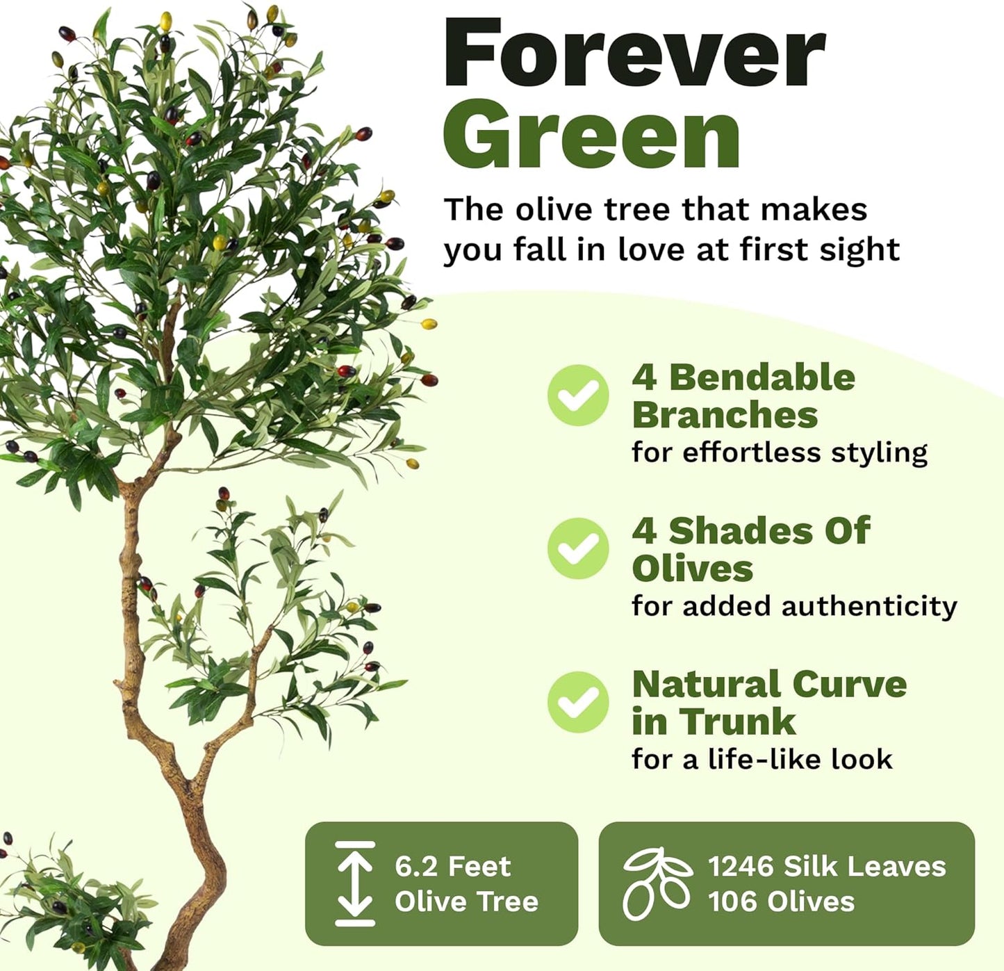 Olive Tree 6.2 Feet – Artificial Plants Indoor, Faux Olive Tree and Pot, Fake Tree for Home Decor, Faux Trees Indoor for Living Room, Office, Bedroom – Tall Artificial Trees for Home, Designer Tree