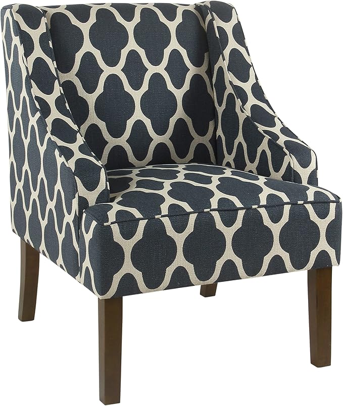 Homepop Home Decor | Upholstered Classic Swoop Arm Accent Chair | Accent Chairs for Living Room & Bedroom | Decorative Home Furniture, Dark Navy Geometric