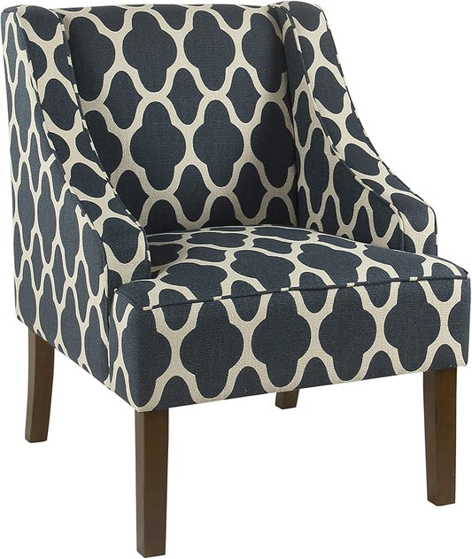 Homepop Home Decor | Upholstered Classic Swoop Arm Accent Chair | Accent Chairs for Living Room & Bedroom | Decorative Home Furniture, Dark Navy Geometric
