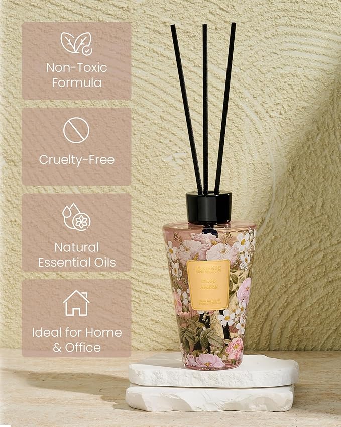 M&SENSE Rose Amber Reed Diffuser Set - 8.79fl oz Home Fragrance Non-Toxic Essential Oil Diffuser with All Natural Sticks, Air Freshner Gifts for Bathroom Bedroom Office Home Decor