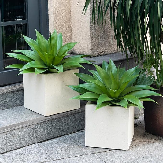 Artificial Agave Faux Agave Fake Greenery Outdoor Artificial Plants Fake Plants for Indoor Home Decor Plastic Plants Outdoor Decor Front Porch Decor Simulation Plants 22"(2Pcs Green) No Vase