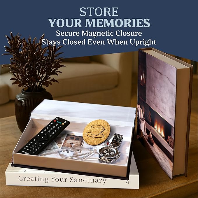 Array & Arrow Fake Decorative Books for Home Decor - Set of 3 Hardcover Faux Books for Storage, Modern, Stylish, and Minimalist Coffee Table Decor, Keepsake, Hidden Storage with Magnetic Closure