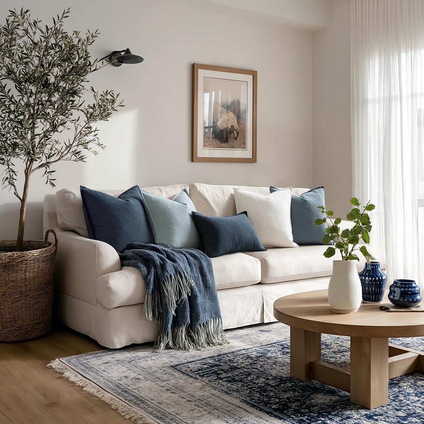 MIULEE Blue Pillow Covers Pack of 4 Christmas Decorative Natural Solid Throw Pillow Covers Soft Accent Boho Farmhouse Couch Pillowcases Modern Home Decors for Living Room Bed Sofa 18x18 Inch