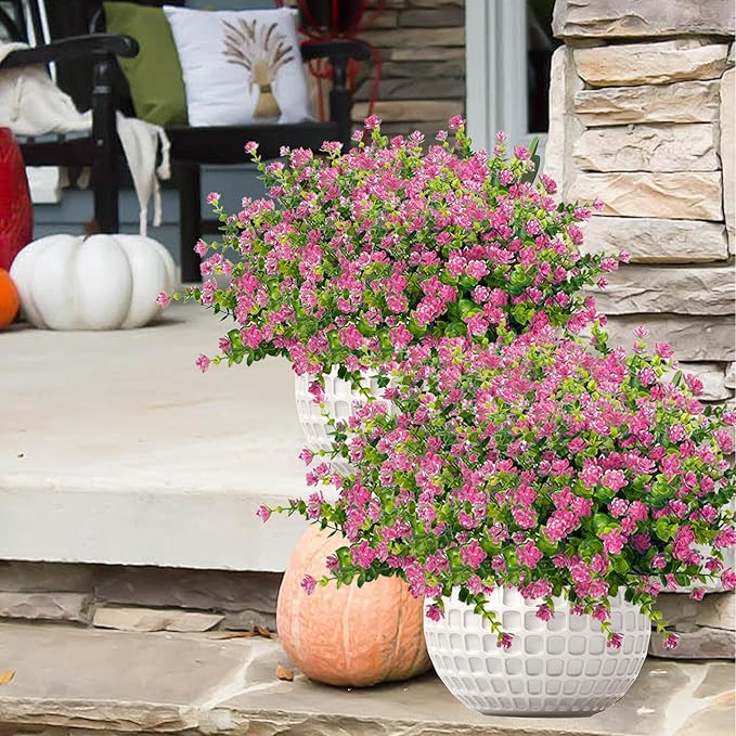 Outdoor Artificial Flowers UV Resistant, 20 Bundles Fake Realistic Floral Greenery Plants for Outside Porch, Window Boxes, Garden, Yard, Inside Home Table Decor, Pink