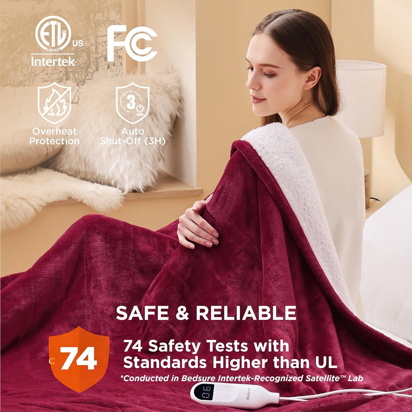 Bedsure Electric Blanket Full Size - Soft Flannel Heated Blanket, Fast Heating with 10 Time Settings & 6 Heat Settings, Warm Gift for Grandma (72x84 inches, Burgundy)