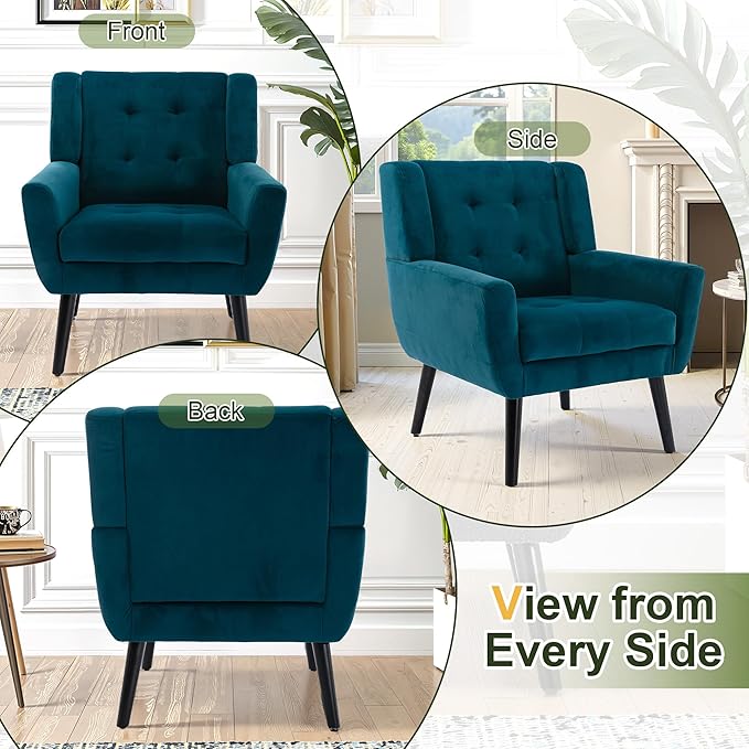 NicBex Modern Accent Chair for Living Room Upholstered Foam Filled Living Room Chairs with Metal Legs Velvet Cozy Lounge Armchair for Living Room Bedroom,Teal