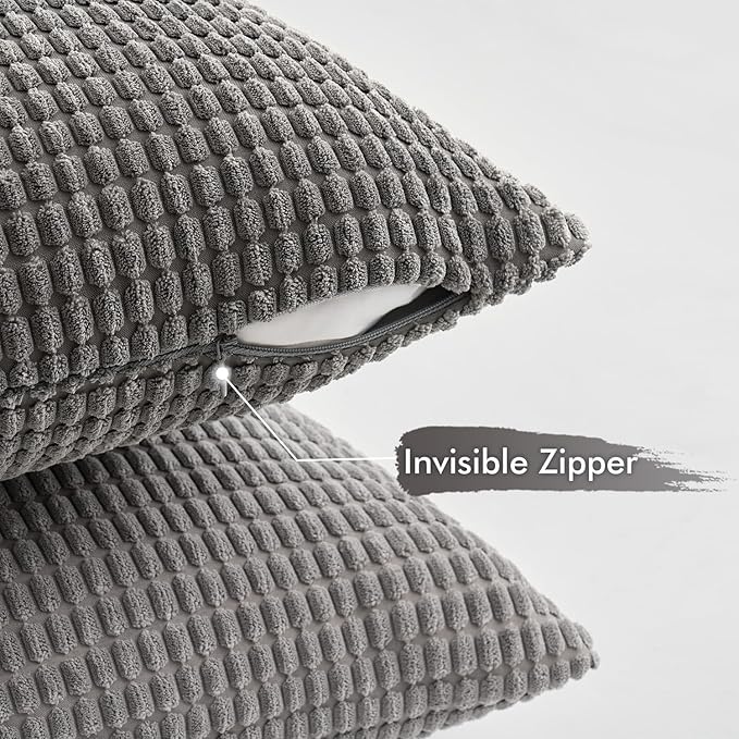 MIULEE Timeless Neutral Pillow Covers 18x18 Inch Set of 4 Mid Century Modern Grey Throw Pillows Rustic Corduroy Couch Pillowcases Nordic Home Decor for Sofa Living Room Bed