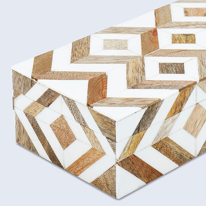 Handicrafts Home Handmade Decorative Storage Box with Lid - Jewelry Organizer, Keepsake Holder & Gift Box, Decor, Marquet Array Pattern Made with Resin Inlay & Wood,cajas organizadoras –10X4.5X2.5 In