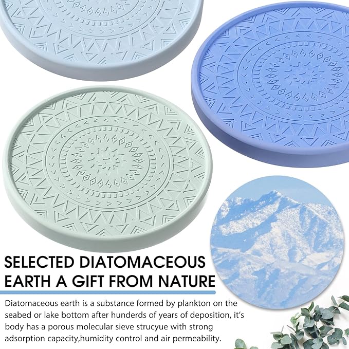 Photect Diatomaceous Earth Coasters Set with Holder Absorbent Stone Drink Coasters Instant Drying Tray for Tabletop Protection Home Decoration Housewarming Gift(Blue,4 Pcs)