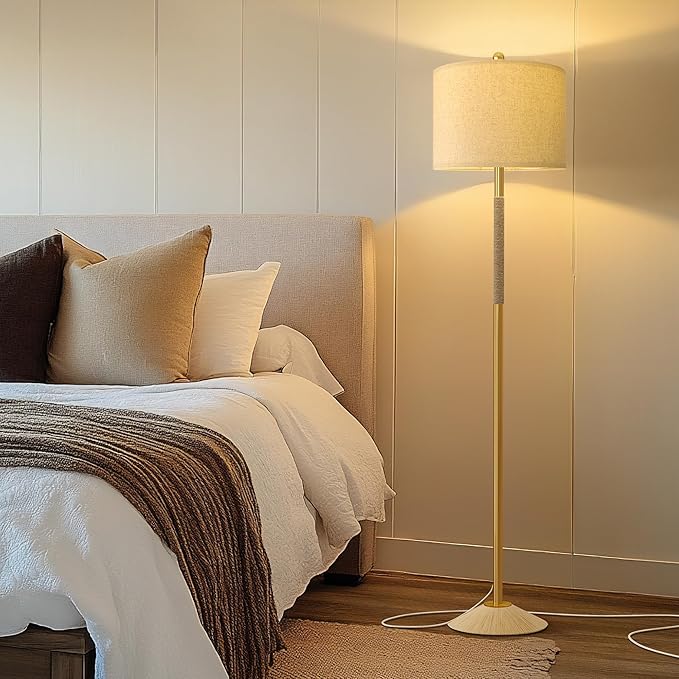 Oneach 63” Modern Floor Lamp for Living Room, Gold Boho Standing Lamp with Unique Rope Design, Rotary Switch, Farmhouse Tall Lamps for Bedroom Office Dining Room (Without Bulb)