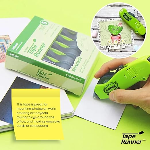 Tape Runner - Double Sided Adhesive with Dispenser Roller Included - Acid Free, Sticky, Transparent - Ideal for Scrapbooking, Crafts & More - Retractable (315 inches per Cartridge), 20 Cartridge