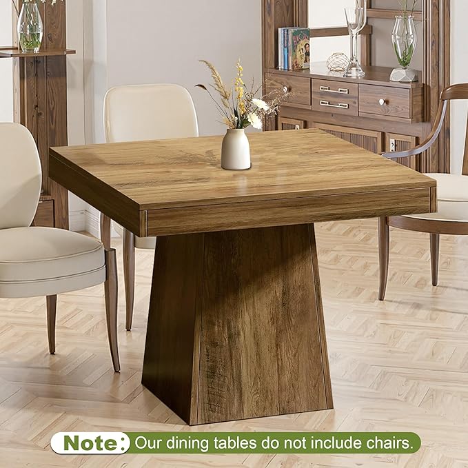 NicBex Square Dining Table for 4, 31.5" Farmhouse Dinner Table Small Dining Room Tables Wooden Kitchen Tables with Heavy Duty Pedestal for Kitchen, Living Room, Brown