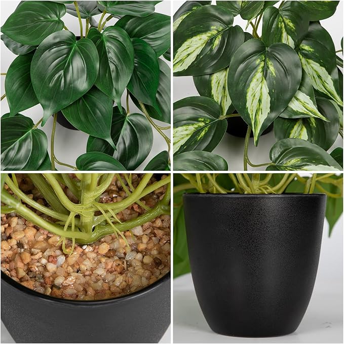 DILATATA 2 Pack Artifitial Hanging Plants 18" Fake Devil's Ivy Golden Pothos Plants, Hanging Potted Plants for Home Office Bedroom Indoor Outdoor Decor