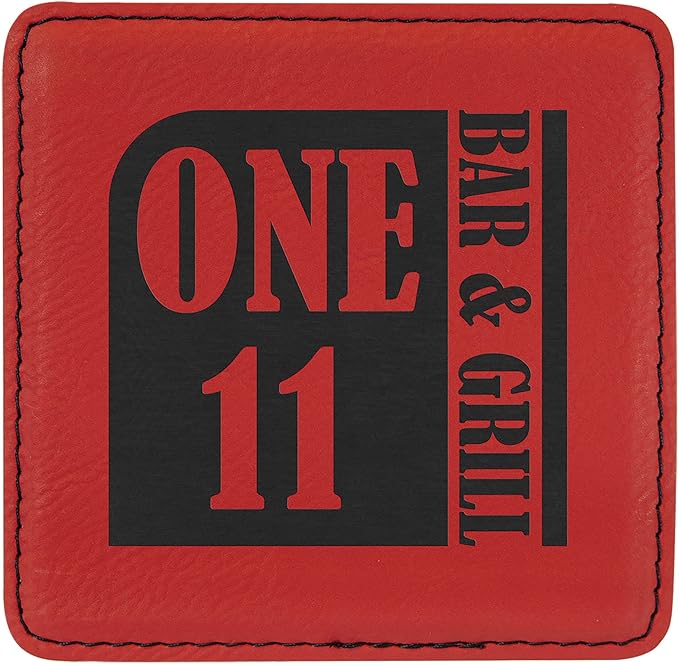 Custom Engraved Coasters | Personalized Leather Coaster | Set of 6 | Drink Coasters with Holder | Laser Engraved | Tabletop Protection | Gift for Couples (Square 4" x 4", Red w/Black)
