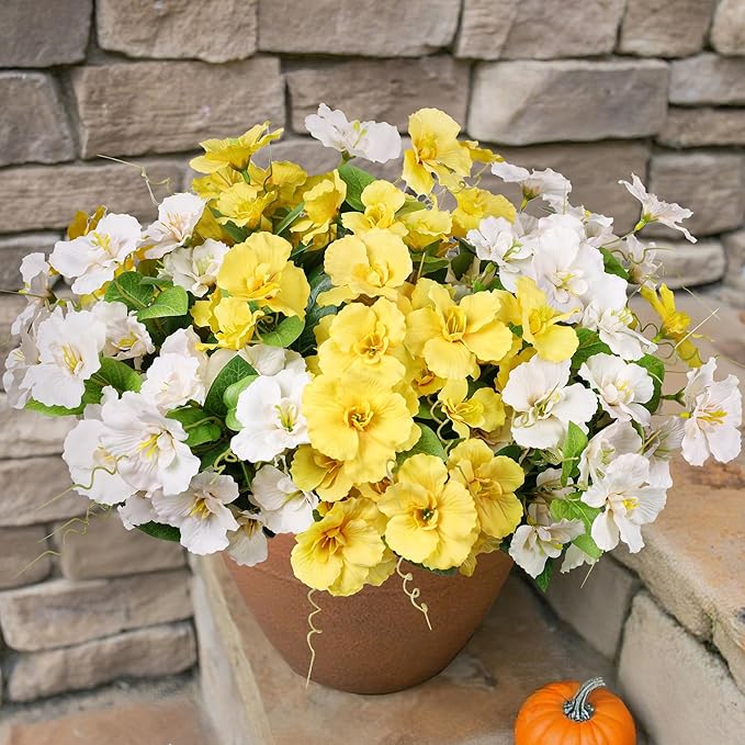 INSPRING Fake Fall Flowers Artificial Mums for Outdoors Autumn Decoration, Faux Silk Flowers Plants Realistic UV Resistant Tropical Flower Artificial for Outside Planter Patio (2MixHB, 6 Bundles)