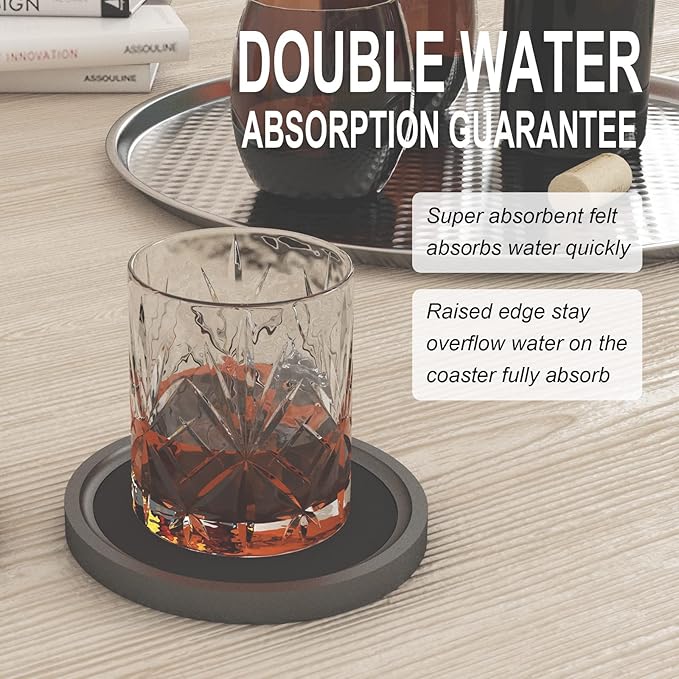 MinBoo Bamboo Coasters for Coffee Table Set of 6 Coasters for Drinks Absorbent with Holder Coffee Table Decor for Tabletop Protection Gifts for House Warming New Home & Wedding