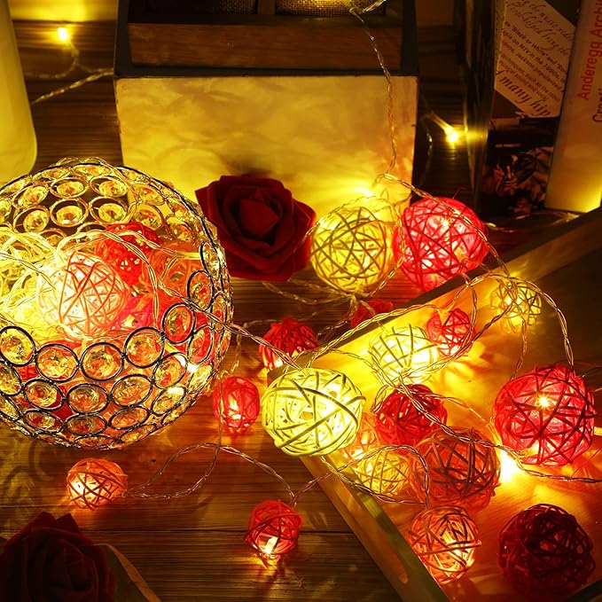 Patelai 36 Pcs Wicker Rattan Balls Decorative Balls for Vase Centerpiece Bowls Orbs Filler for Home Decor,4 Sizes(White, Pink, Rose, Red)