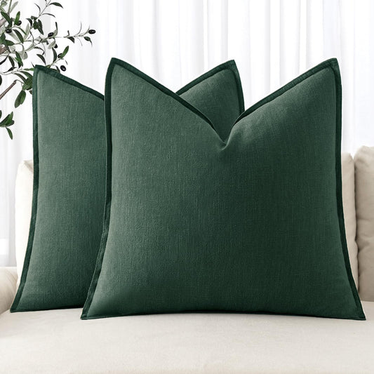 MIULEE Christmas Decorative Linen Pillow Covers 16x16 Inch Dark Green Boho Farmhouse Neutral Couch Throw Pillows for Bed Pack of 2 Accent Modern Pillowcase Sofa Livingroom Home Decor