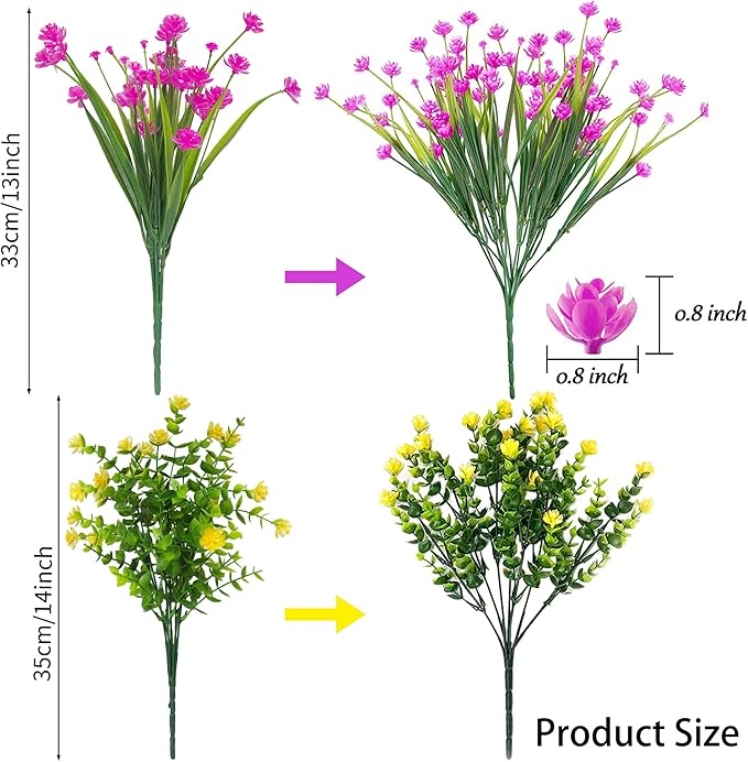 24 Bundles Artificial Flowers Outdoor Fake Mums Outdoor Plants Faux Flowers Bushes Bulk UV Resistant Plastic Greenery Decoration for Front Door Porch Outside Garden décor, 6 Colors