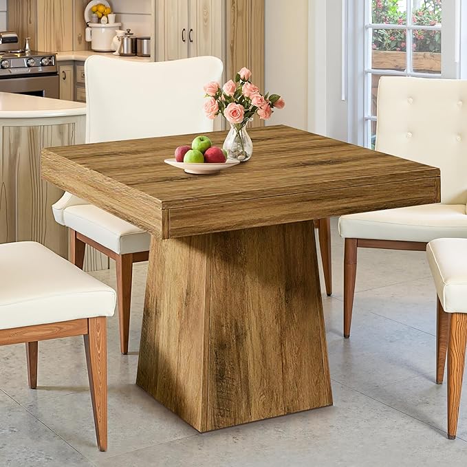 NicBex Square Dining Table for 4, 31.5" Farmhouse Dinner Table Small Dining Room Tables Wooden Kitchen Tables with Heavy Duty Pedestal for Kitchen, Living Room, Brown