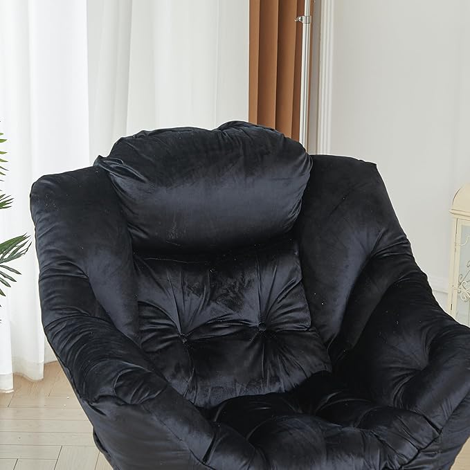 HollyHOME Fabric Large Lazy Chair for Living Room Chair Accent Reading Chair Cozy Lounge Chair with Armrest Leisure Sofa Chair for Bedroom, Dorm, Black