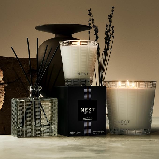 NEST New York Scented 3-Wick Candle, Cedar Leaf & Lavender - 21.2 oz - Up to 100-Hour Burn Time - Reusable Glass Vessel